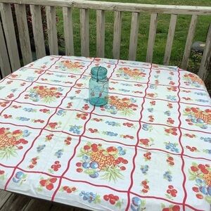 Red White Vintage Fruit Berries Rectangle Tablecloth Table Linen